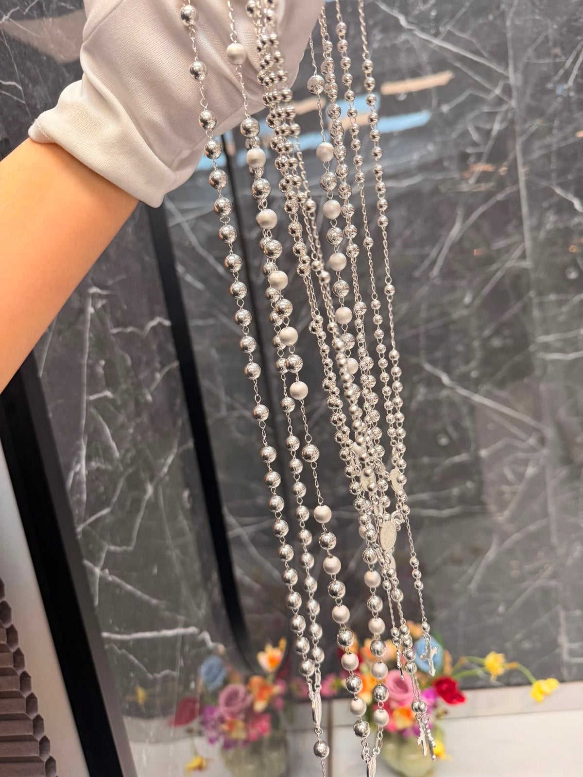 925 Zilveren Rozenkrans Ketting - Elegant & Tijdloos, Ophalen of Verzenden, Nieuw, Zilver, Met hanger