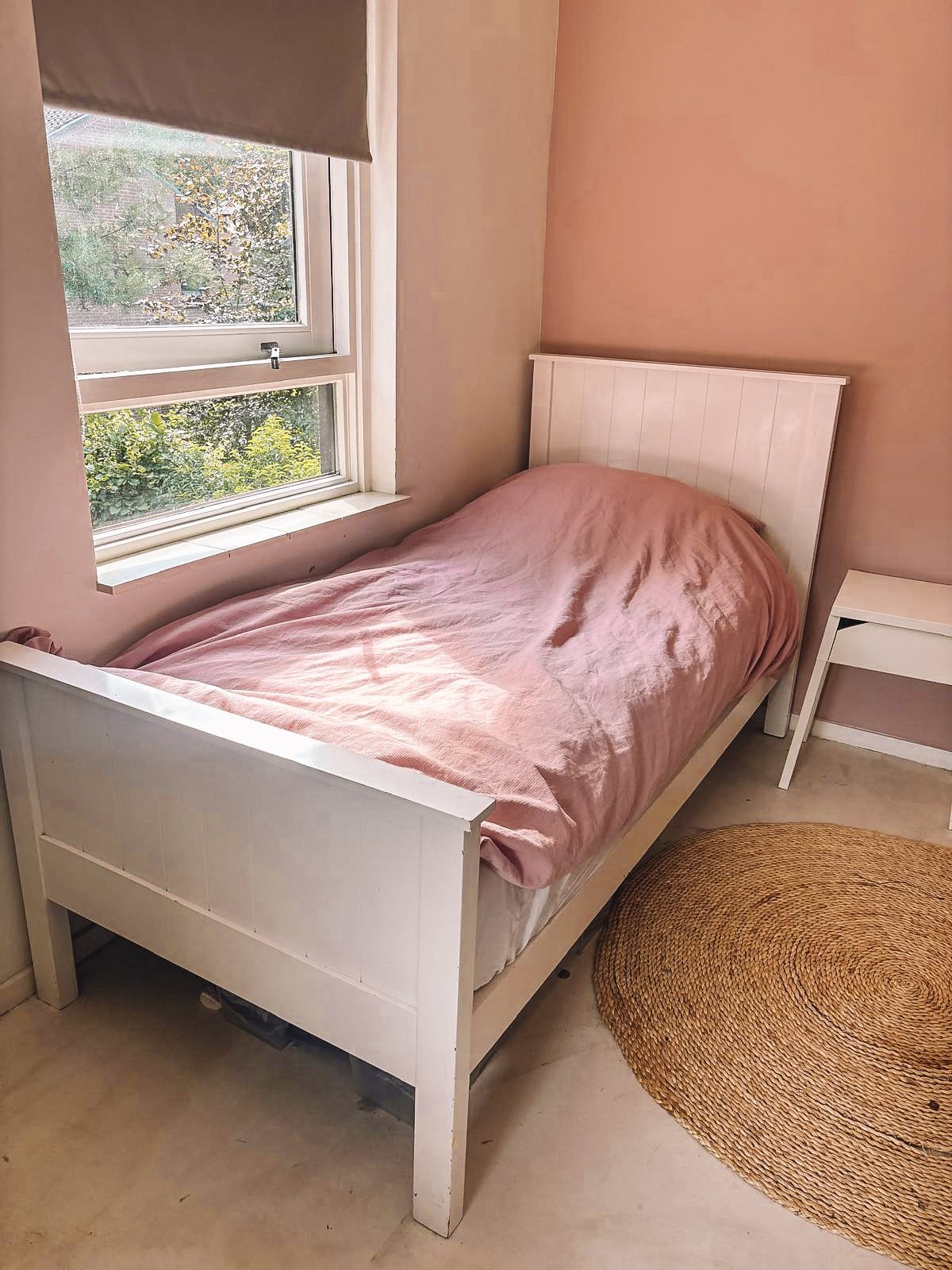 Wit bed  met Matt Sleep mattas, Ophalen, 85 tot 100 cm, Gebruikt, Matras