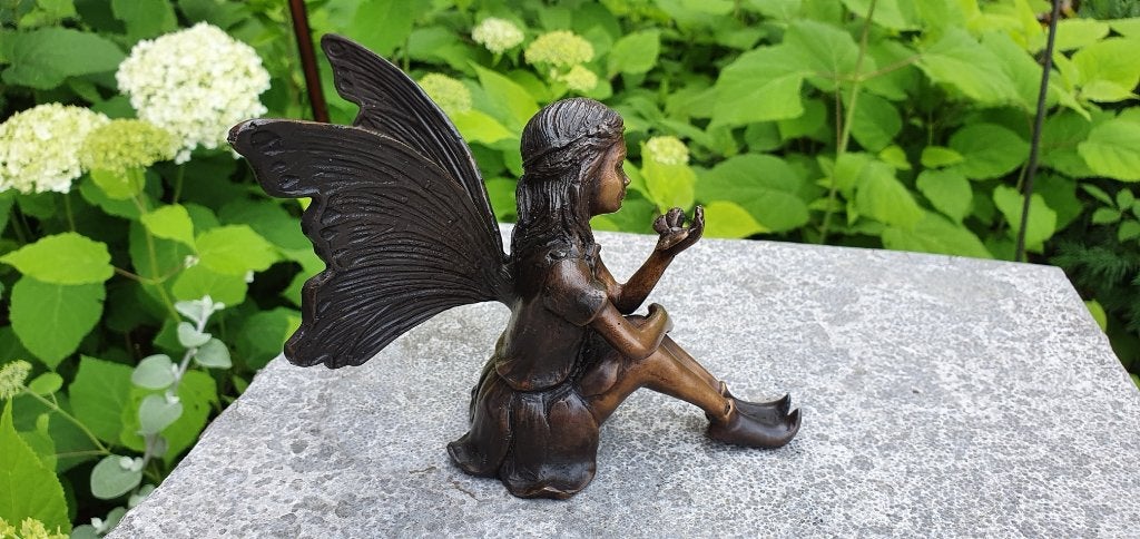 Bronzen beeld/ ELFJE / ENGEL / FEE met VLINDER, Ophalen of Verzenden, Brons, Beeld