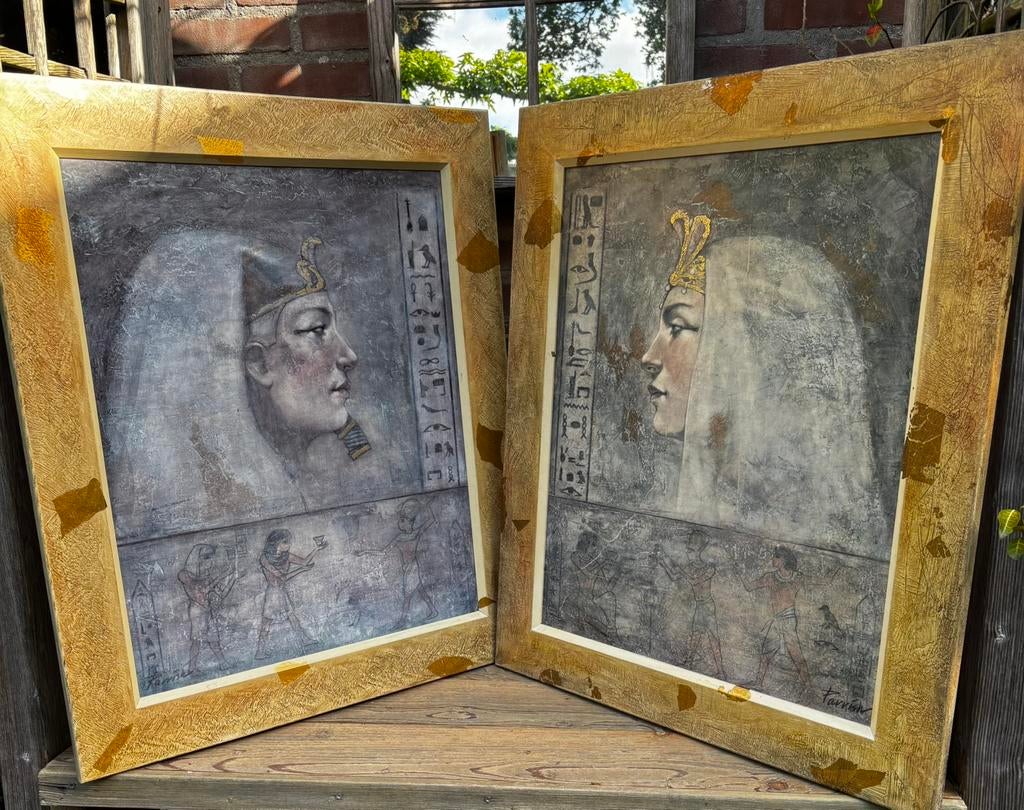Set schilderijen van ramses en cleopatra, Ophalen, Gebruikt, 75 cm of meer, 50 tot 75 cm