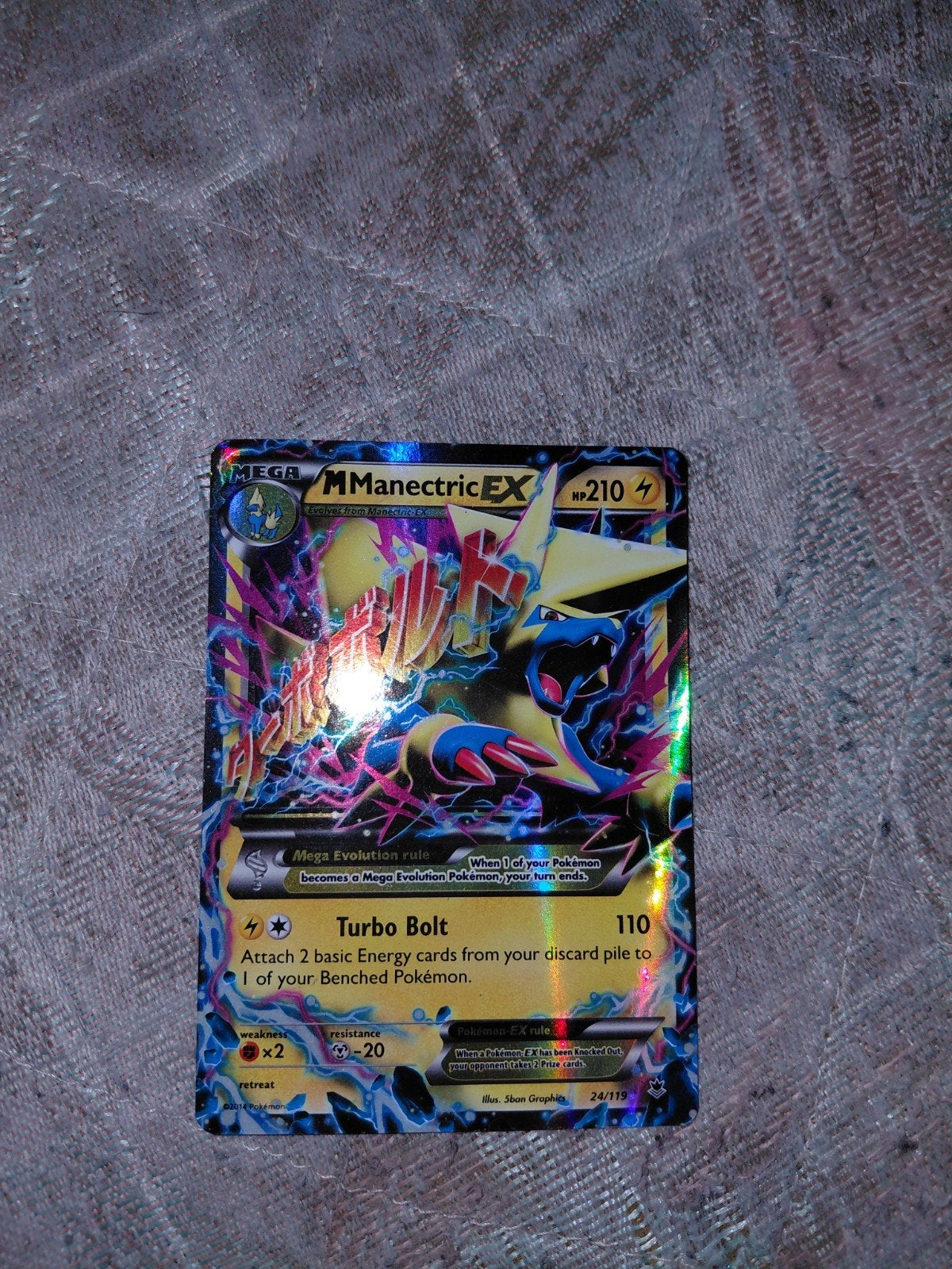 Mega Manectric EX - kaart 24/119 uit 2014, Ophalen of Verzenden, Zo goed als nieuw, Losse kaart, Foil