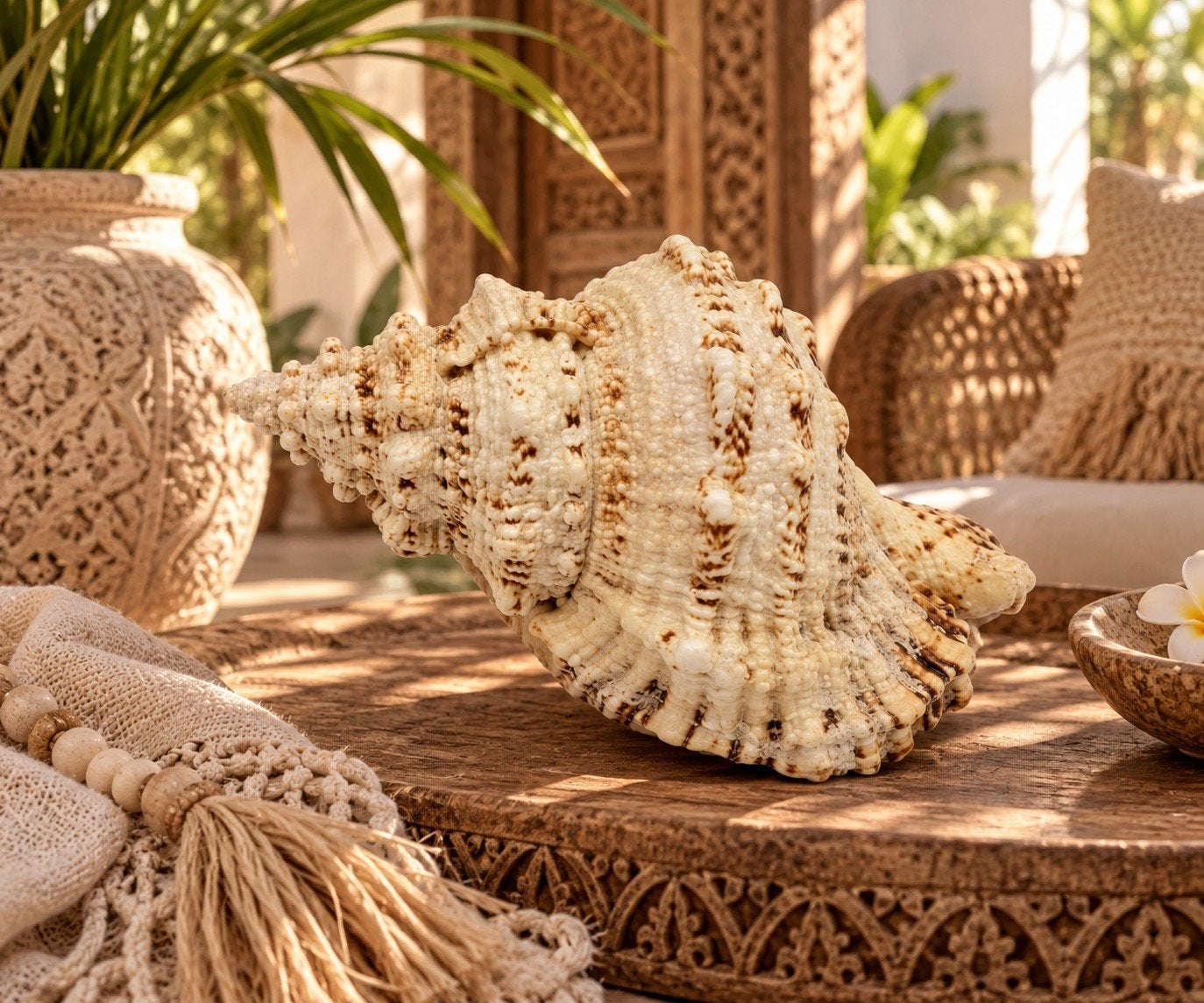 Mengkudu schelp Decoratie - Exotische Eyecatcher, Ophalen of Verzenden, Nieuw, Natuurlijk materiaal, Boho