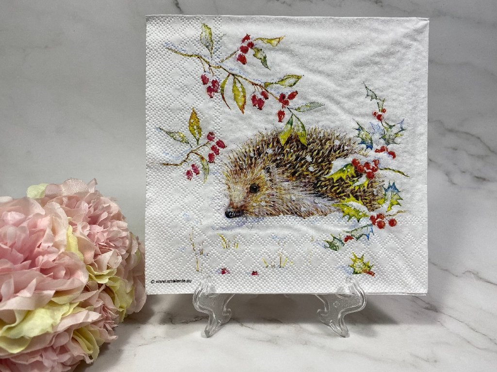 Knutsel servetten 33x33 cm egel in winter decoupage nr 314, Ophalen of Verzenden, Nieuw