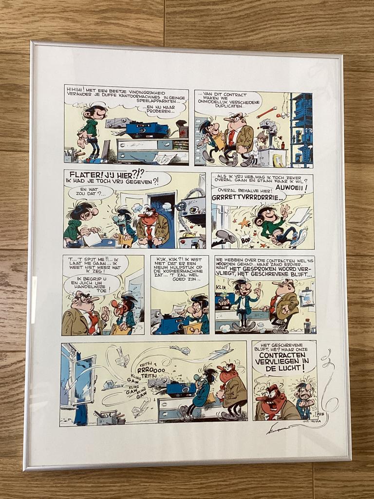 Artprint Guust Flater met gag  50x70 cm, Eén stripboek, Ophalen of Verzenden, Zo goed als nieuw