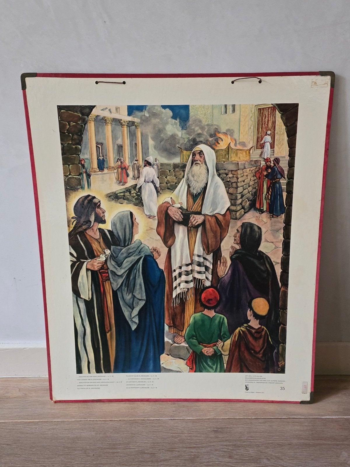 Oude bijbelplaat nr. 35 Opdracht in de tempel, Ophalen of Verzenden, Gebruikt, Kaart of Prent, Christendom | Katholiek
