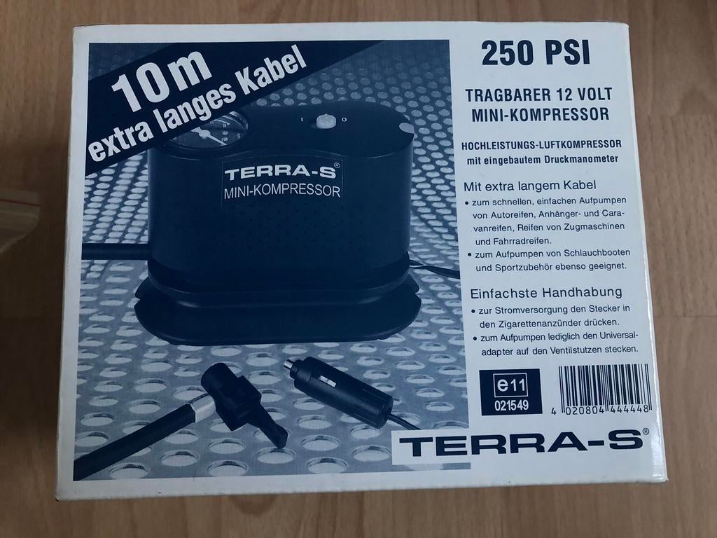 Terra S mini compressor, Doe-het-zelf en Verbouw, Compressors, Minder dan 25 liter, Ophalen of Verzenden, Zo goed als nieuw, Minder dan 200 liter/min