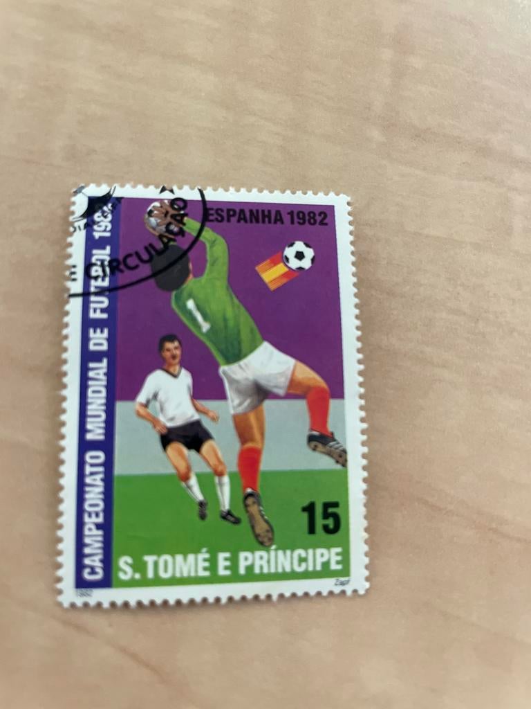 Postzegel WK Voetbal 1982 Spanje - São Tomé en Príncipe, Ophalen of Verzenden, Gestempeld, Sport
