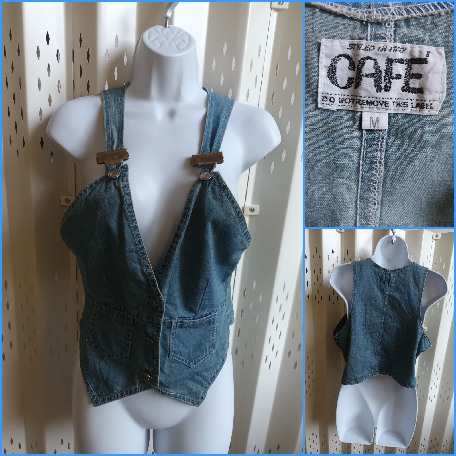 Vintage Cafe Denim Top Gilet Knoopsluiting Zakjes Maat M, Maat 38/40 (M), Blauw, Ophalen of Verzenden, Zo goed als nieuw
