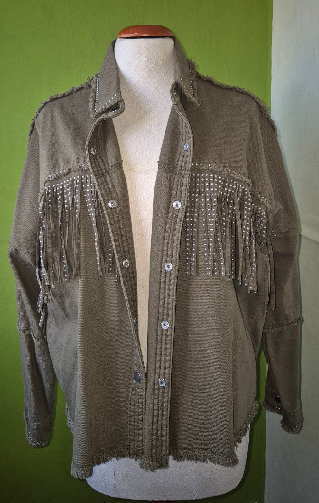 Zara spijkerjack met franjes en studs - Maat S, Bruin, Zara, Ophalen of Verzenden, Zo goed als nieuw