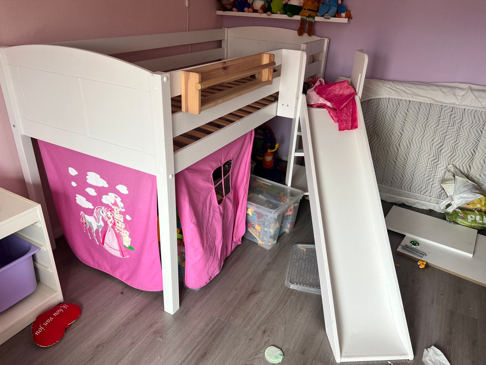 Halfhoogslaper met glijbaan en speeltent, Ophalen, Gebruikt, 90 cm, Eenpersoons