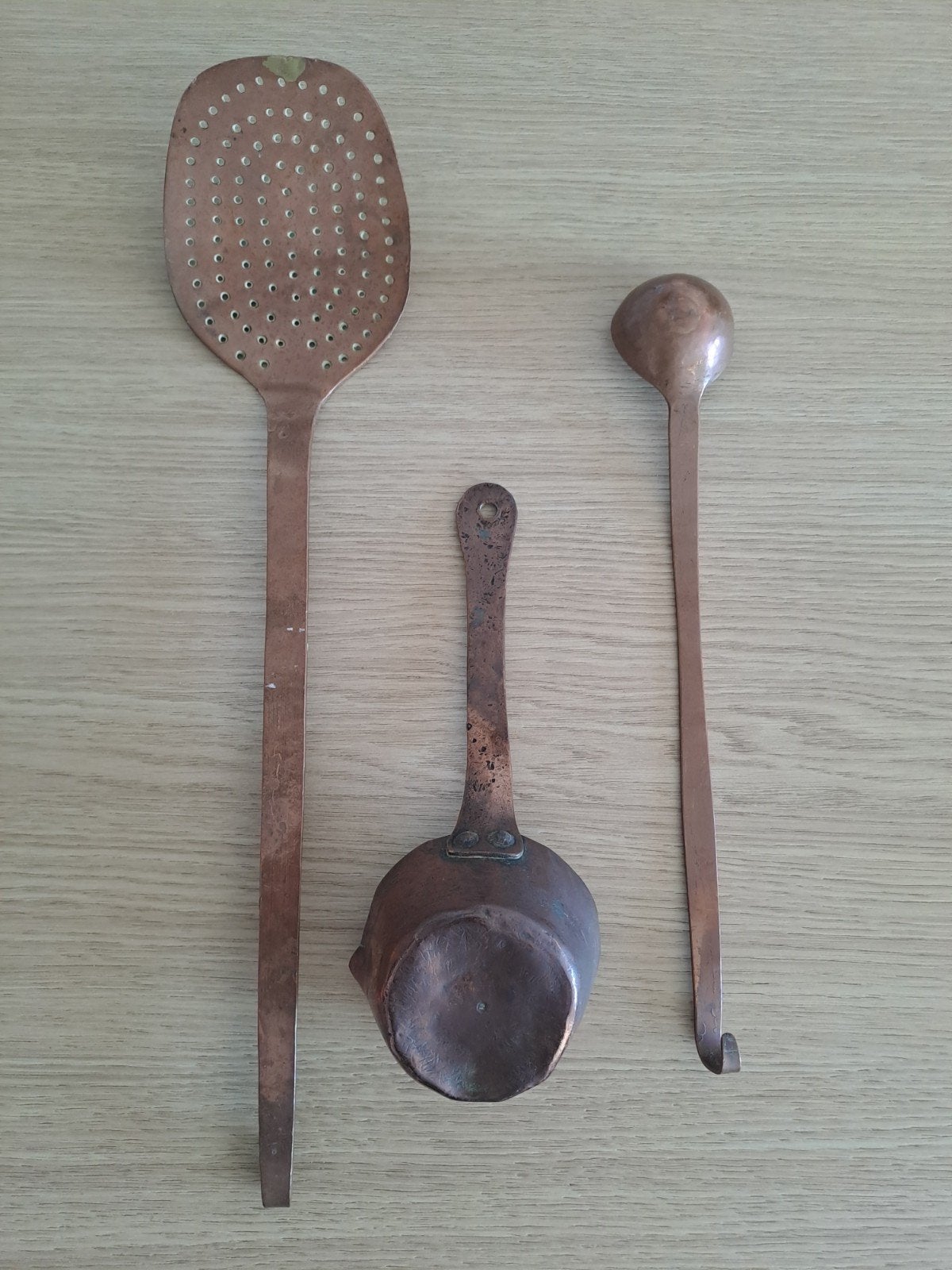 Drie oude koperen keukenitems, Antiek en Kunst, Ophalen, Koper