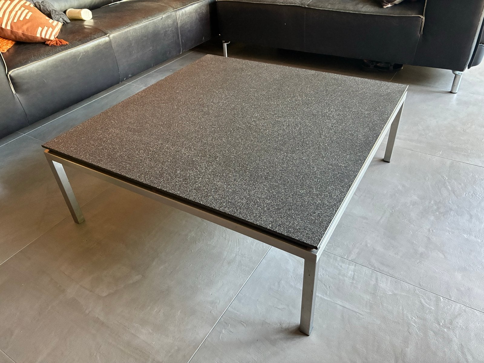 Salontafel met granieten blad en RVS onderstel, Ophalen, Gebruikt, 50 tot 100 cm, 100 tot 150 cm