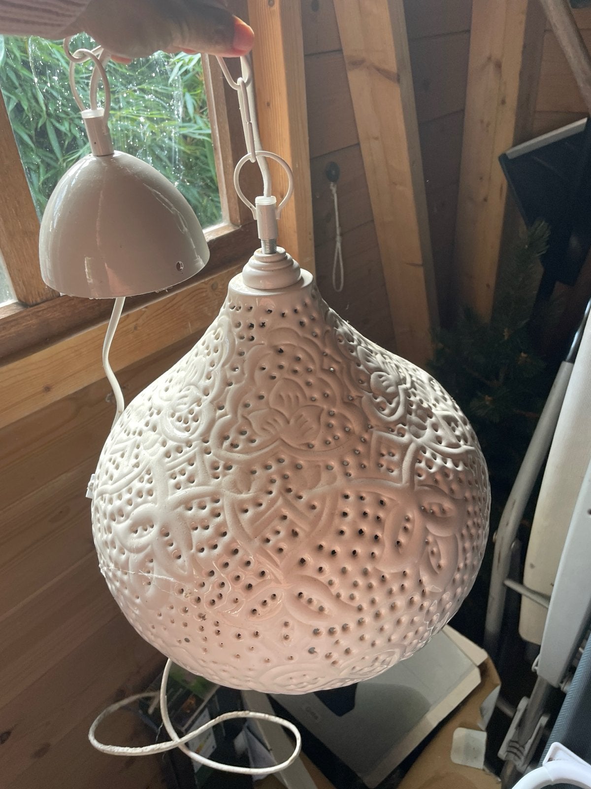 Mooie Oosterse / Marokkaanse Hanglamp wit, Huis en Inrichting, Ophalen of Verzenden, Gebruikt, Metaal, E27 (groot)