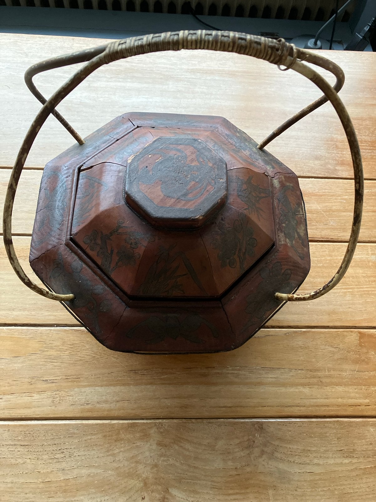 Antieke Chinese houten theedoos met handvat, Antiek en Kunst, Ophalen of Verzenden