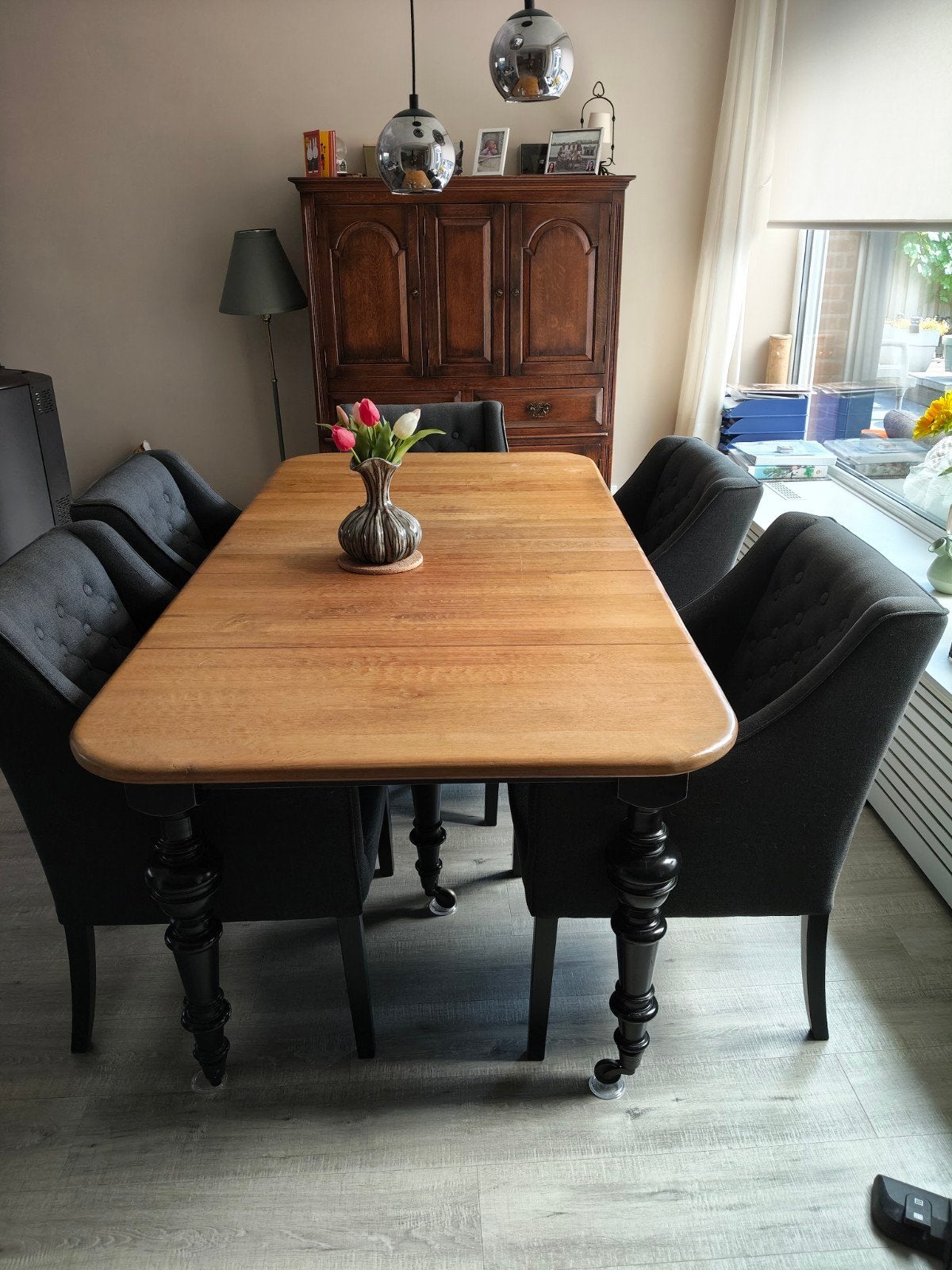 Uitbreidbare eettafel met 5 stoelen, Ophalen, Gebruikt, 4 tot 6 stoelen