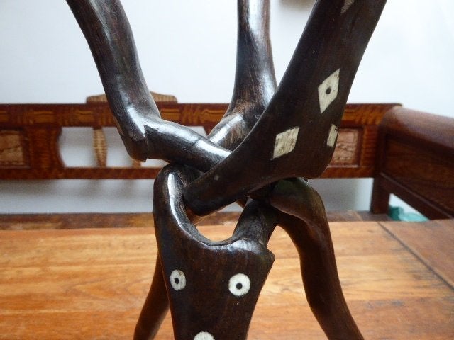 Afrikaanse standaard met 3 mannen, Hout, Bruin, Afrika, 45 cm