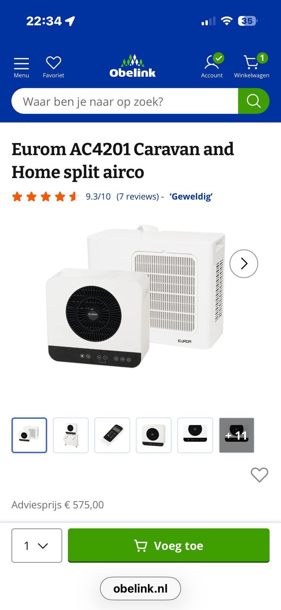 Eurom AC4201 splitairco - Zo goed als nieuw, Minder dan 60 m³, Ophalen of Verzenden, Zo goed als nieuw, Koelen en Ontvochtigen