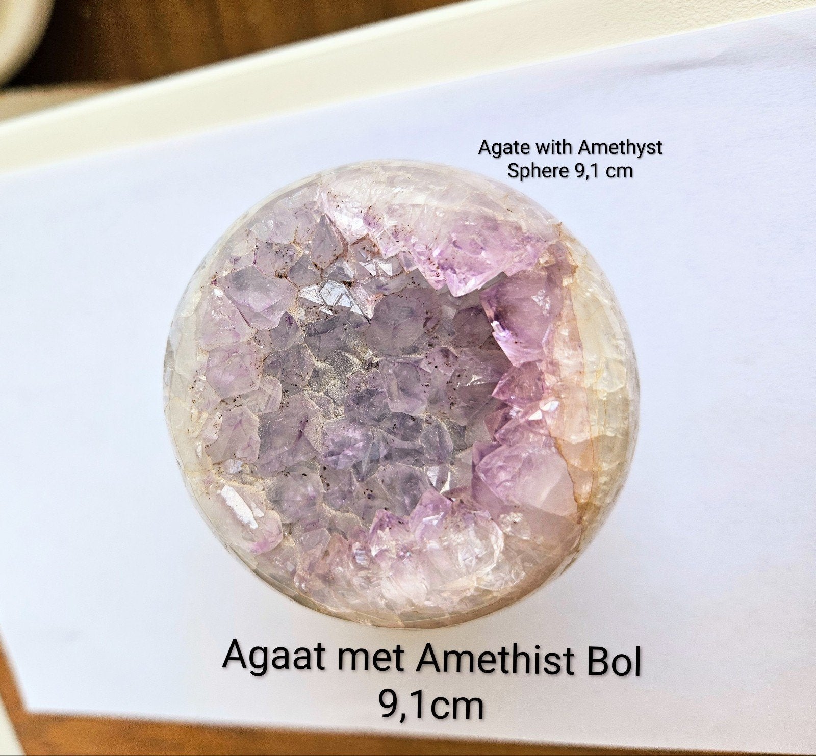 Edelsteen Amethist met Agaat Bol 9.1cm AFGEPRIJSD, Ophalen of Verzenden