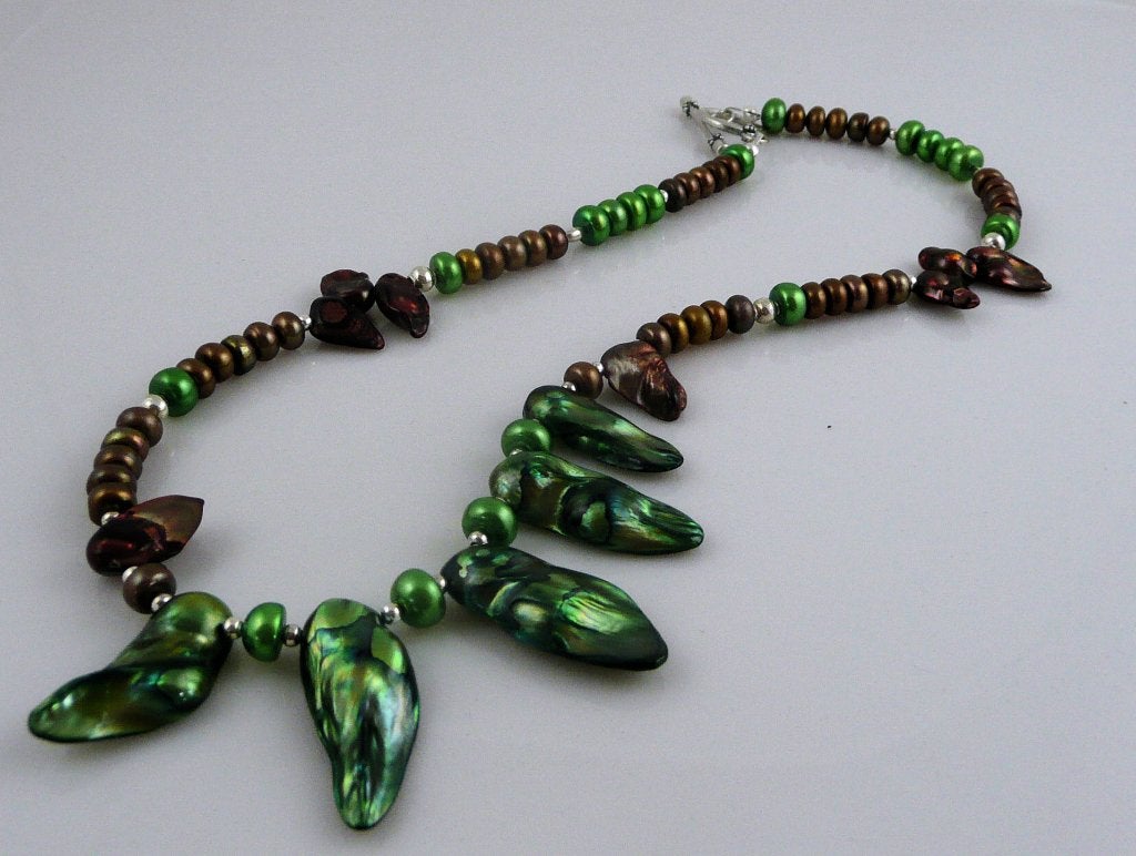 Ketting Blister Pearl rondellen-blister parels zilver, Ophalen, Nieuw, Groen, Zilver