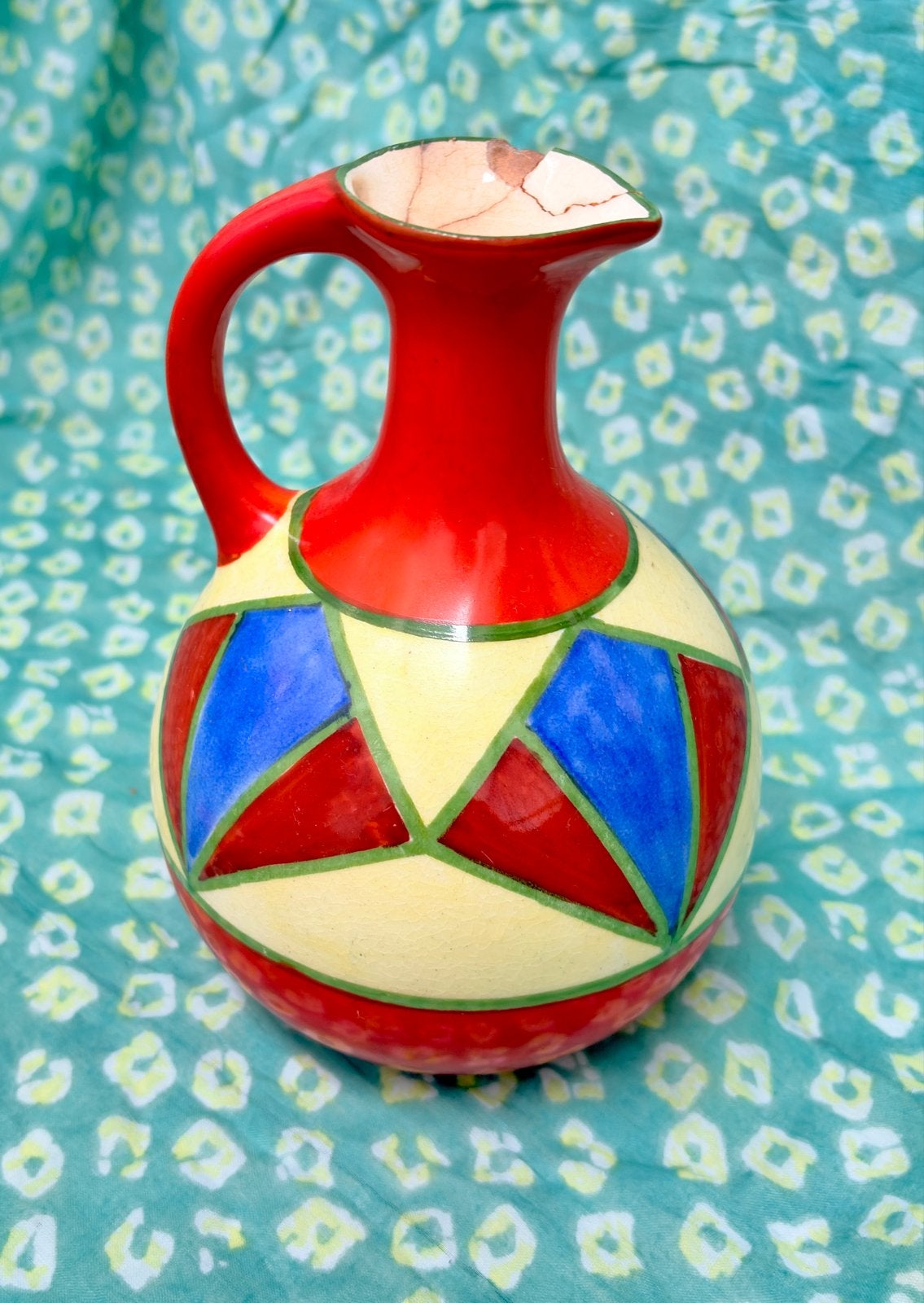 Antiek Art Deco Vaasje/Schenkkan Keramiek - Geometrisch Deco, Antiek en Kunst, Ophalen of Verzenden