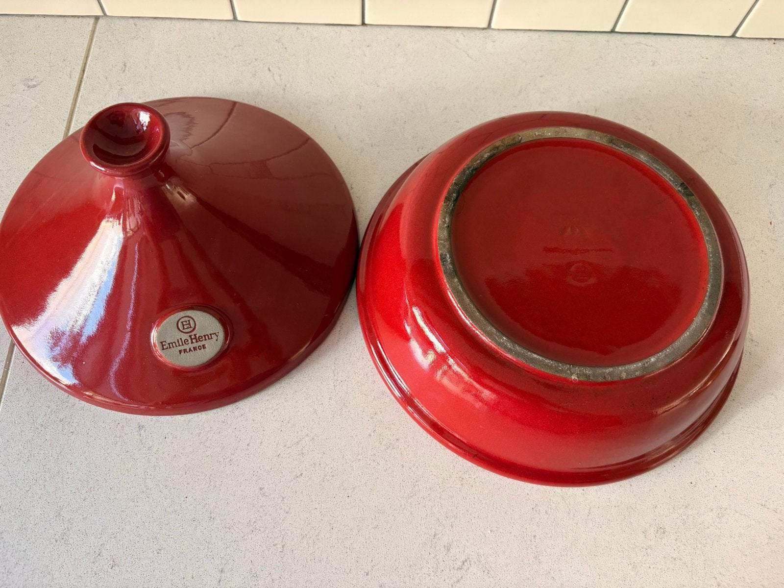 Emile Henry Tajine - Rood - Zo goed als nieuw, Ophalen, Overige typen, Zo goed als nieuw, Steen/keramiek