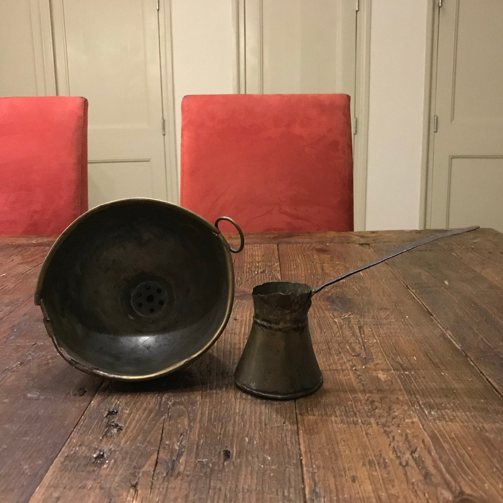 Antiek koperen schenkkannetje en trechter, Ophalen of Verzenden
