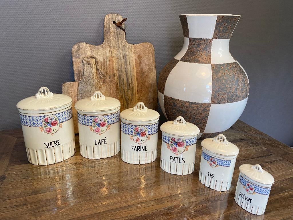 Brocante Franse voorraadpotten - keramiek - art deco, Antiek en Kunst, Curiosa en Brocante, Ophalen of Verzenden