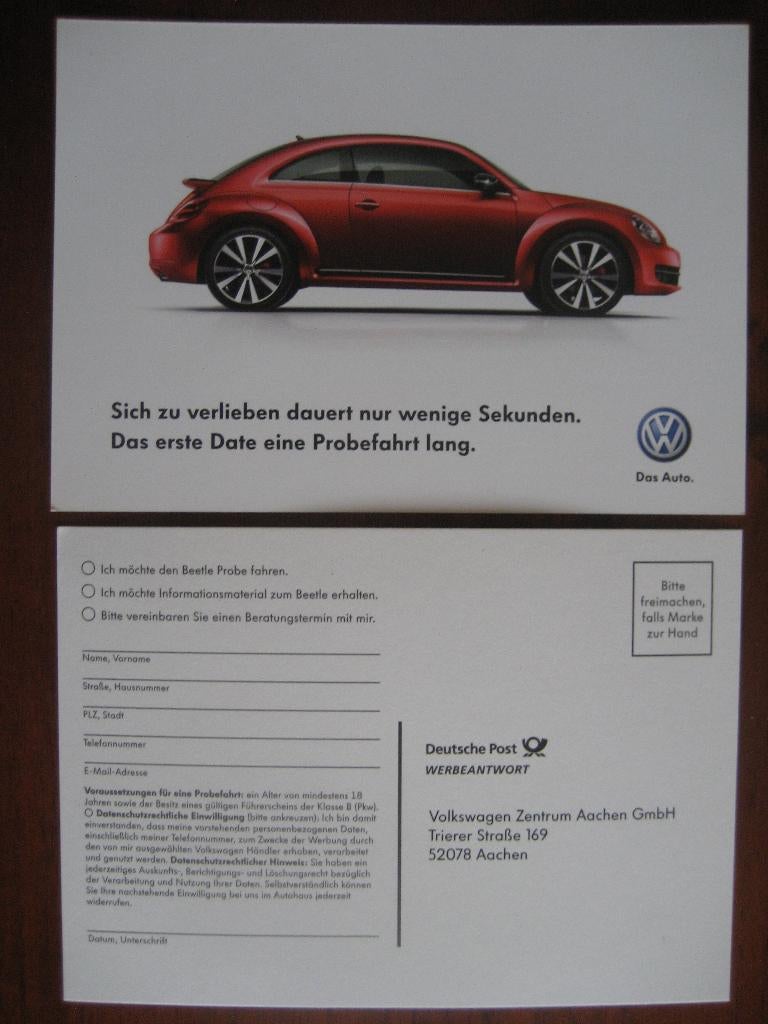 kaart Volkswagen Beetle, Ophalen of Verzenden, Nieuw, Volkswagen