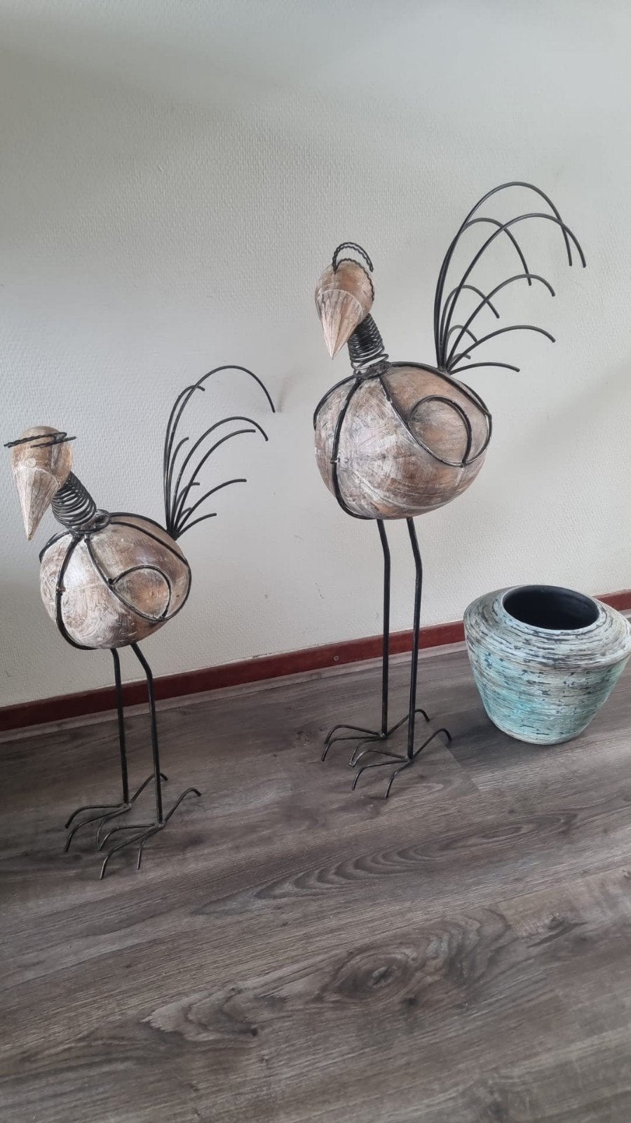 Decoratieve metalen en houten hanen (set van 2), Huis en Inrichting, Gebruikt, Meerkleurig, Ophalen of Verzenden, Landelijk