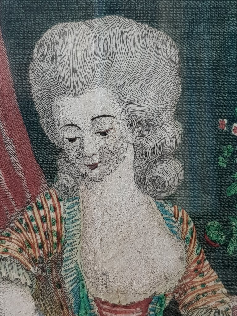 Mooie antieke ingelijste erotische gravure uit Frankrijk., Antiek en Kunst, Kunst | Etsen en Gravures, 1800 - 1899, Portret, Ophalen of Verzenden