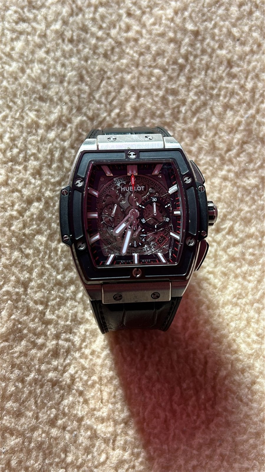 Hublot Spirit of Big Bang Titanium Chronograaf, Overige merken, Overige materialen, Leer, Polshorloge