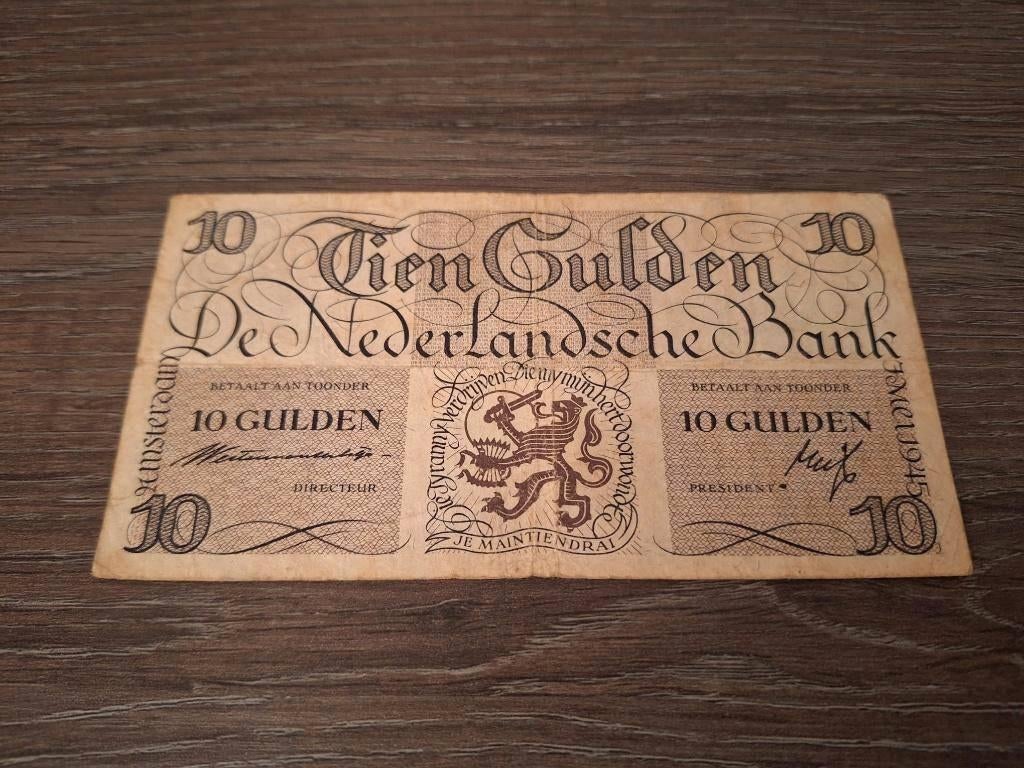 Zeldzame variant biljet 10 gulden Lieftinck 1945 groot s.nr., Ophalen of Verzenden, 10 gulden