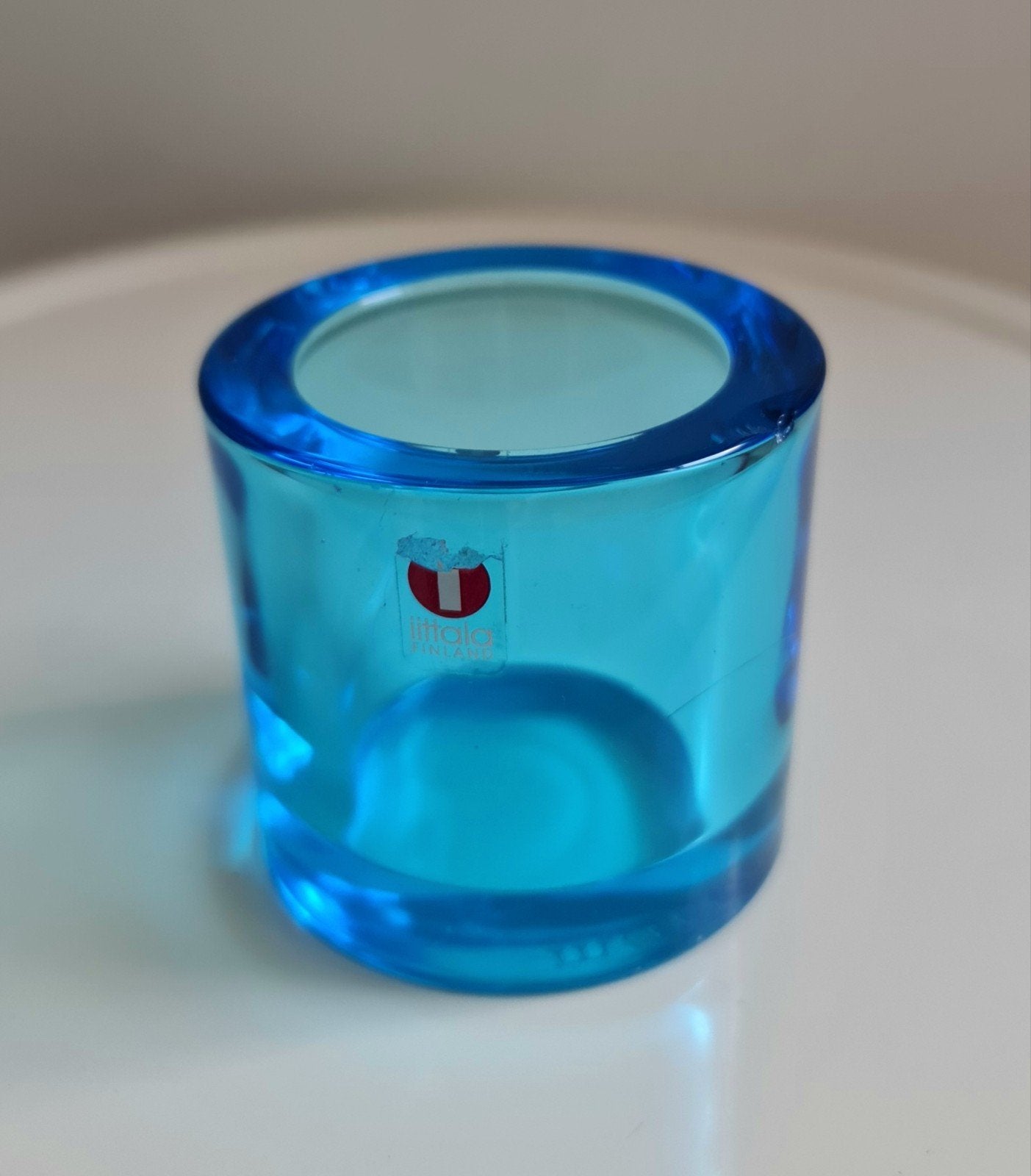 Ittala Marimekko Finland theelicht houder azuurblauw glas, Ophalen, Gebruikt, Blauw, Waxinelichthouder