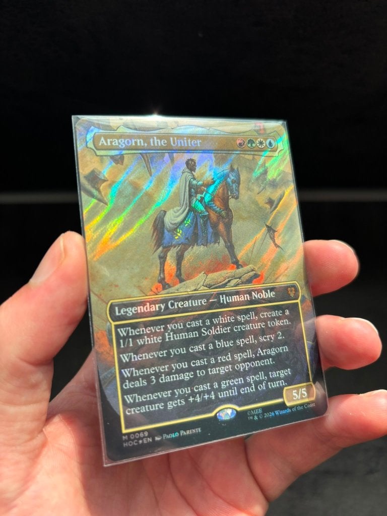 Aragorn , the Uniter (Borderless, surge foil), Ophalen of Verzenden, Nieuw, Losse kaart, Foil