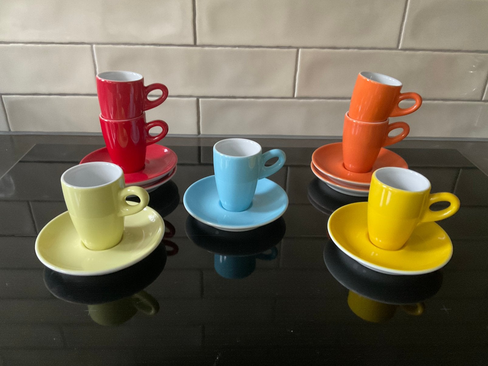 Walküre Alta Espresso kop en schotels, (7), Huis en Inrichting, Ophalen of Verzenden, Zo goed als nieuw, Overige stijlen, Kop(pen) en/of Schotel(s)