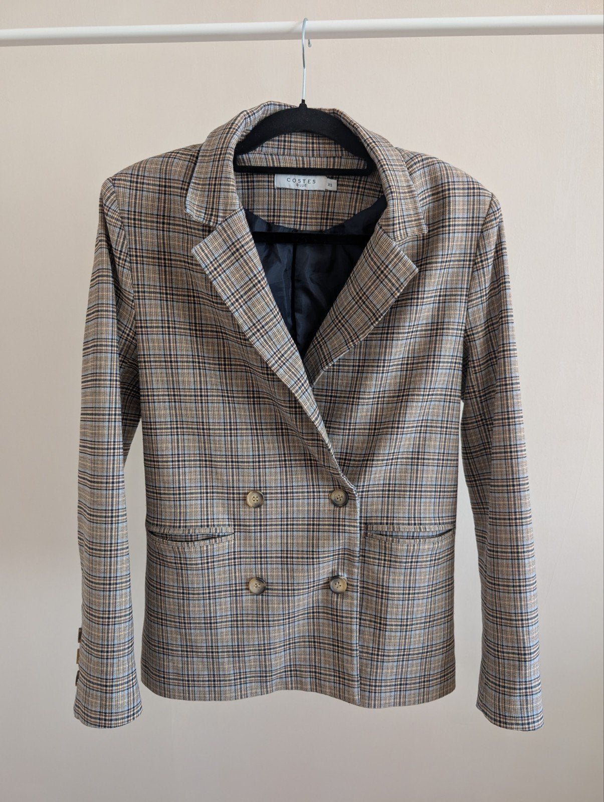 Costes Blue geruite blazer - Maat XS, Kleding | Dames, Beige, Ophalen of Verzenden, Zo goed als nieuw, Jasje