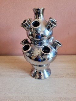 Tulpenvaas zilverkleurig 30 cm, Huis en Inrichting, Woonaccessoires | Vazen, Ophalen, Overige kleuren, Aardewerk of Porselein