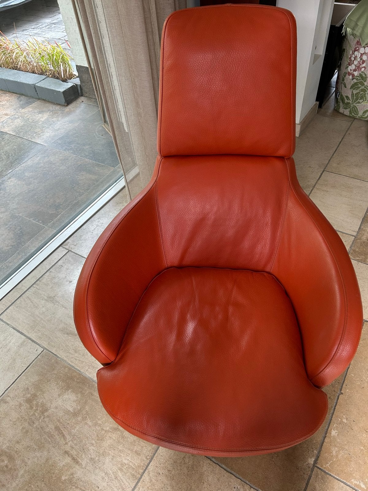 Natuzzi leren fauteuil - Oranje design stoel, Ophalen, Gebruikt, Leer, 75 tot 100 cm