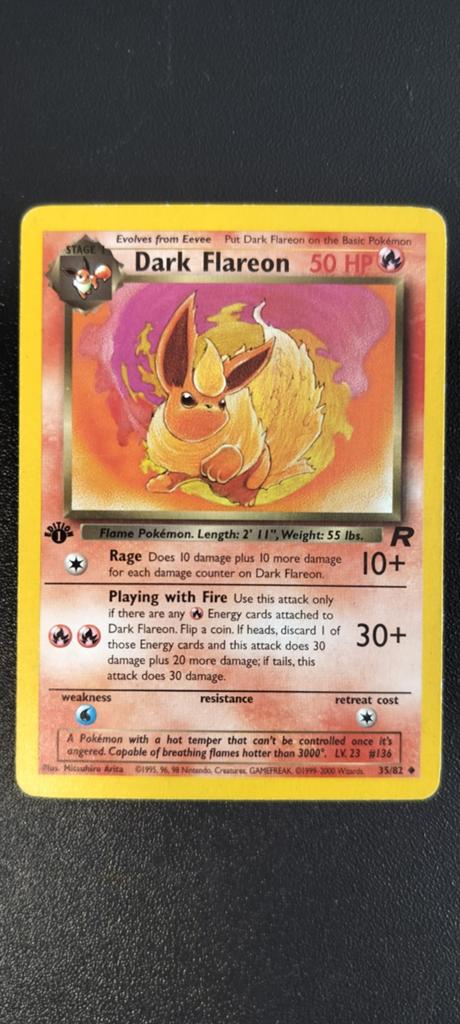 1st edition Rocket Dark Flareon, Ophalen of Verzenden, Gebruikt, Losse kaart