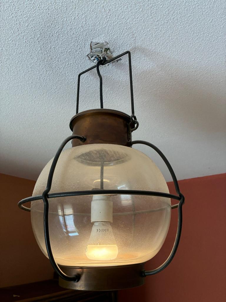 Vintage Hanglamp - Bolvormige Scheepslamp Stijl, Ophalen, Minder dan 50 cm, Gebruikt, Glas