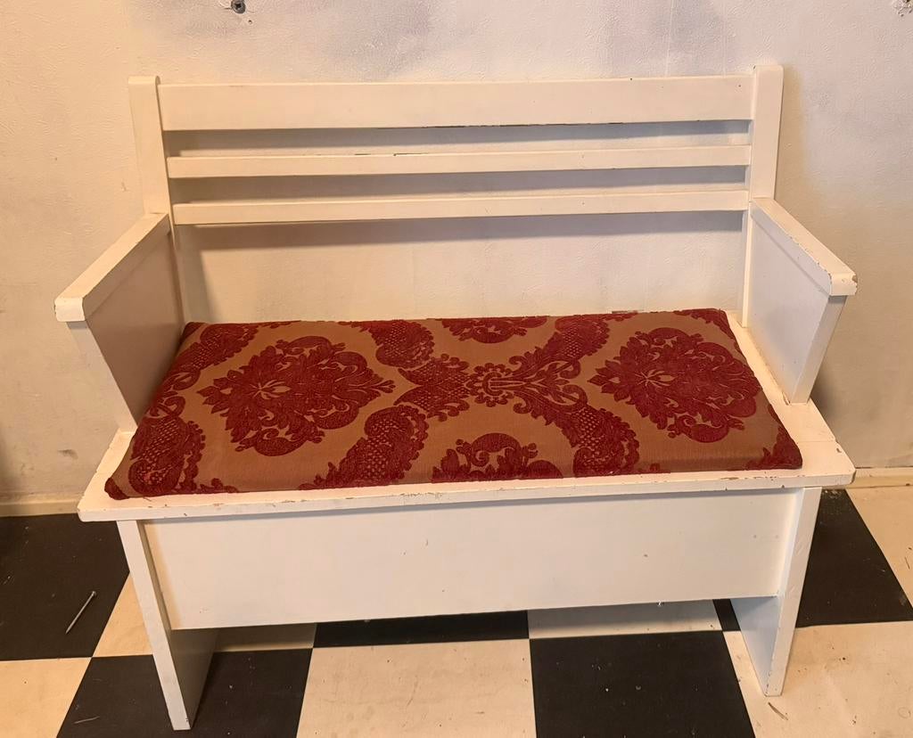 Houten bankje met opbergruimte en kussen, Ophalen of Verzenden