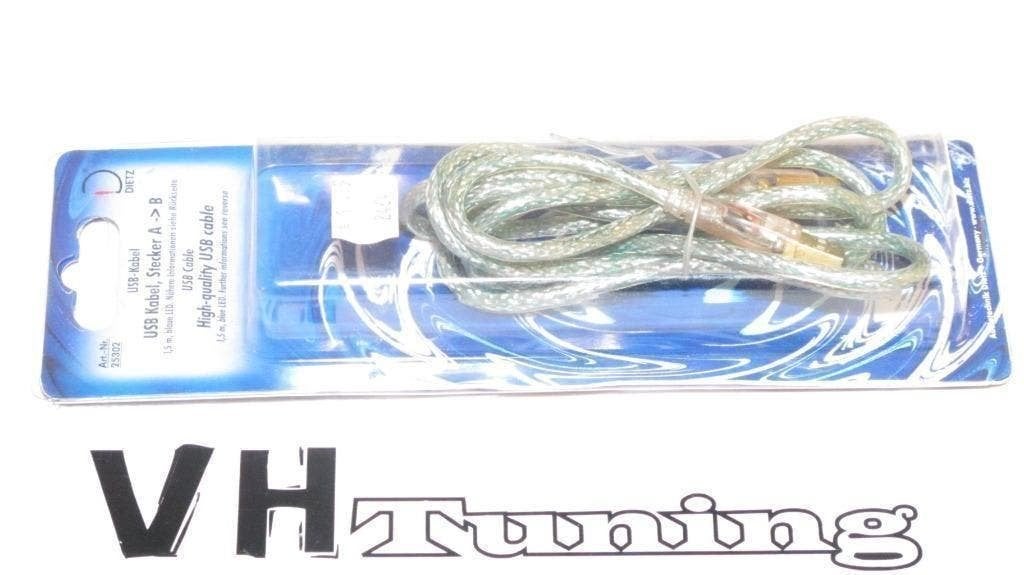Dietz USB cable High-quality USB cable 1,5M blue led, Auto diversen, Ophalen of Verzenden