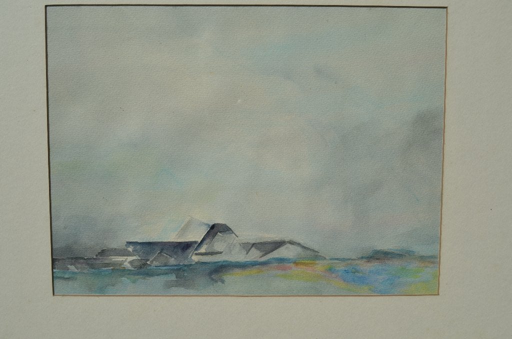 Fraaie aquarel gestileerd landschap/boerderij ipst., Ophalen of Verzenden