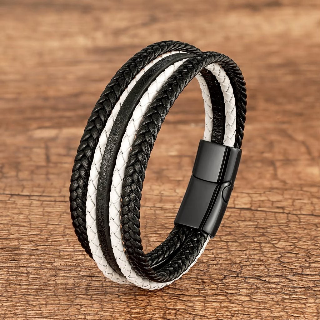 Wit Zwarte Leren Wrap Armband, Sieraden, Tassen en Uiterlijk, Verzenden, Nieuw, Overige kleuren, Leer