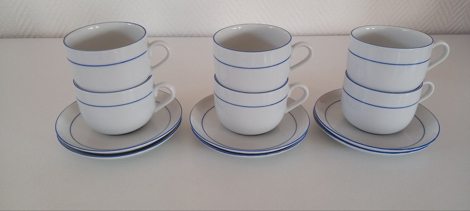 6 Nieuwe Porseleinen Kop en Schotels 'Douwe Egberts', Ophalen, Nieuw, Porselein, Kop(pen) en/of Schotel(s)