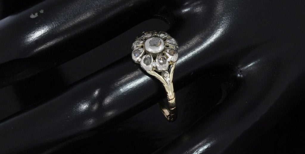 Diamanten antieke 14k gouden ring victoriaans zilver dame, Verzenden, Goud, Ring, Met edelsteen
