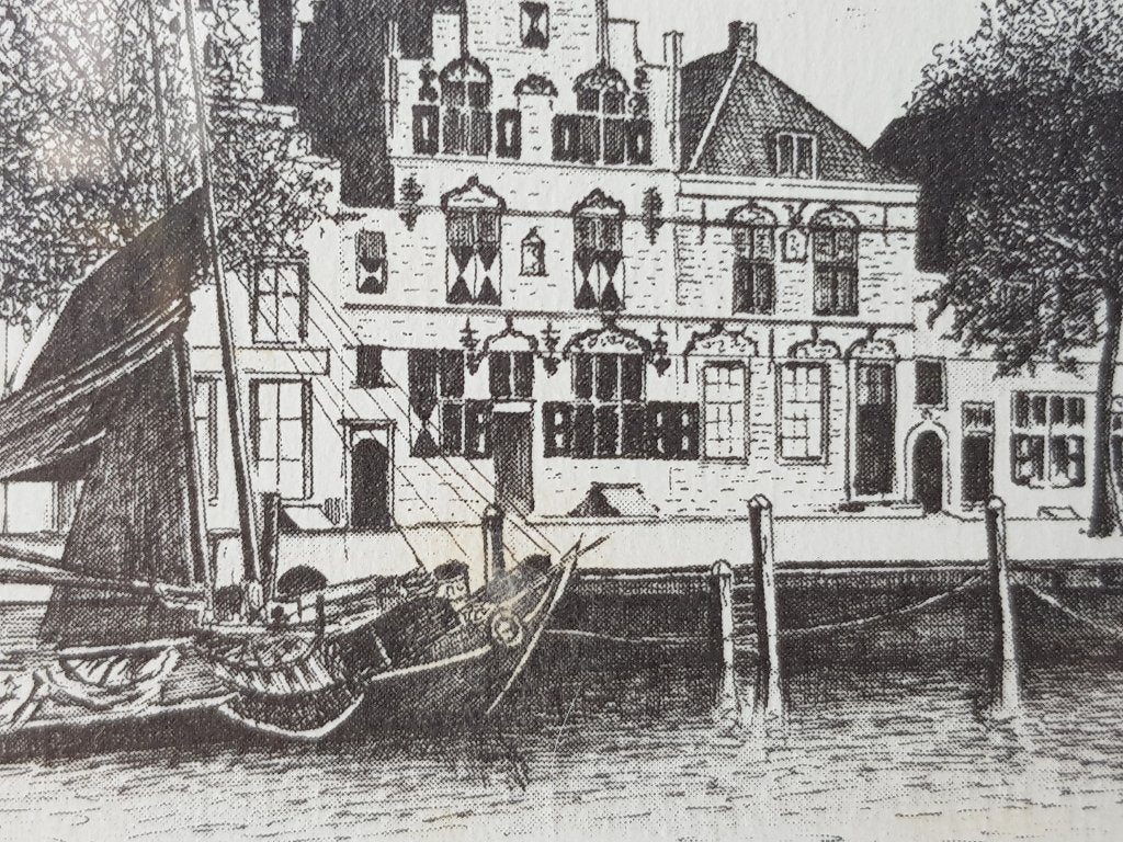 Mooie vintage ingelijste litho van Veere door Frans bliek., Met glas, Ophalen of Verzenden, Landschappen, Lithografie