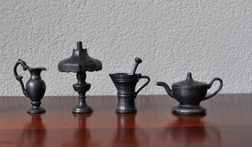 Vintage Miniatuur Tin Kan Vijzel Lamp Theepot 4-7 cm, Ophalen of Verzenden