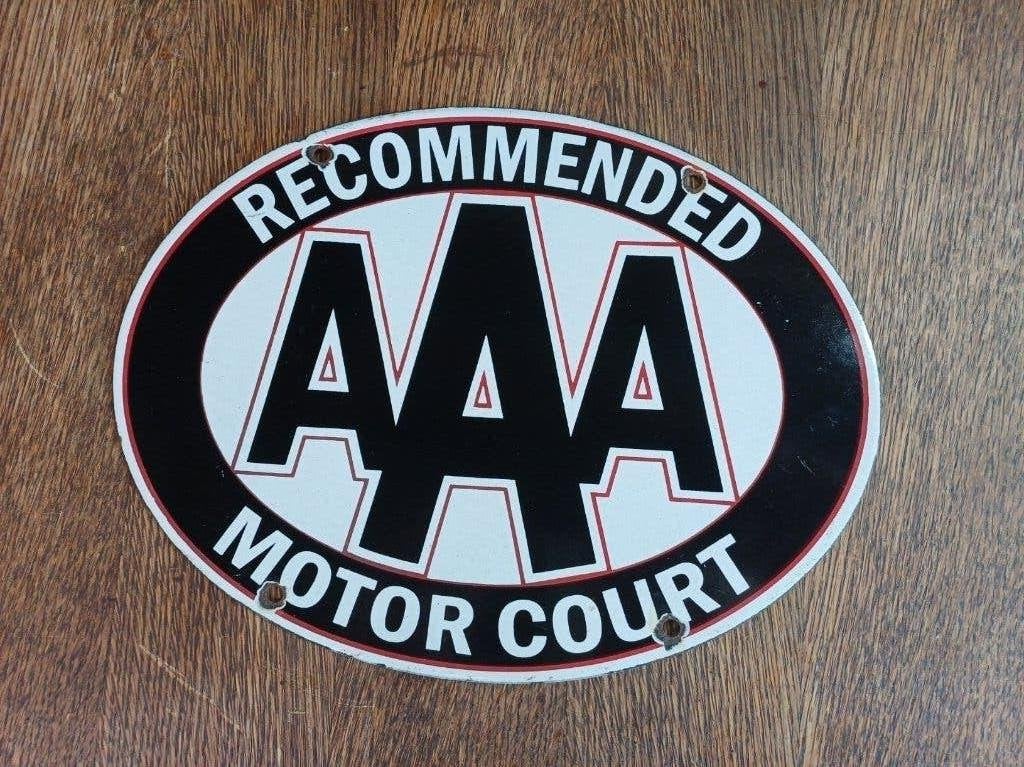 Emaille reclamebord AAA motorcourt reclame bord USA, Verzamelen, Ophalen of Verzenden, Gebruikt, Reclamebord