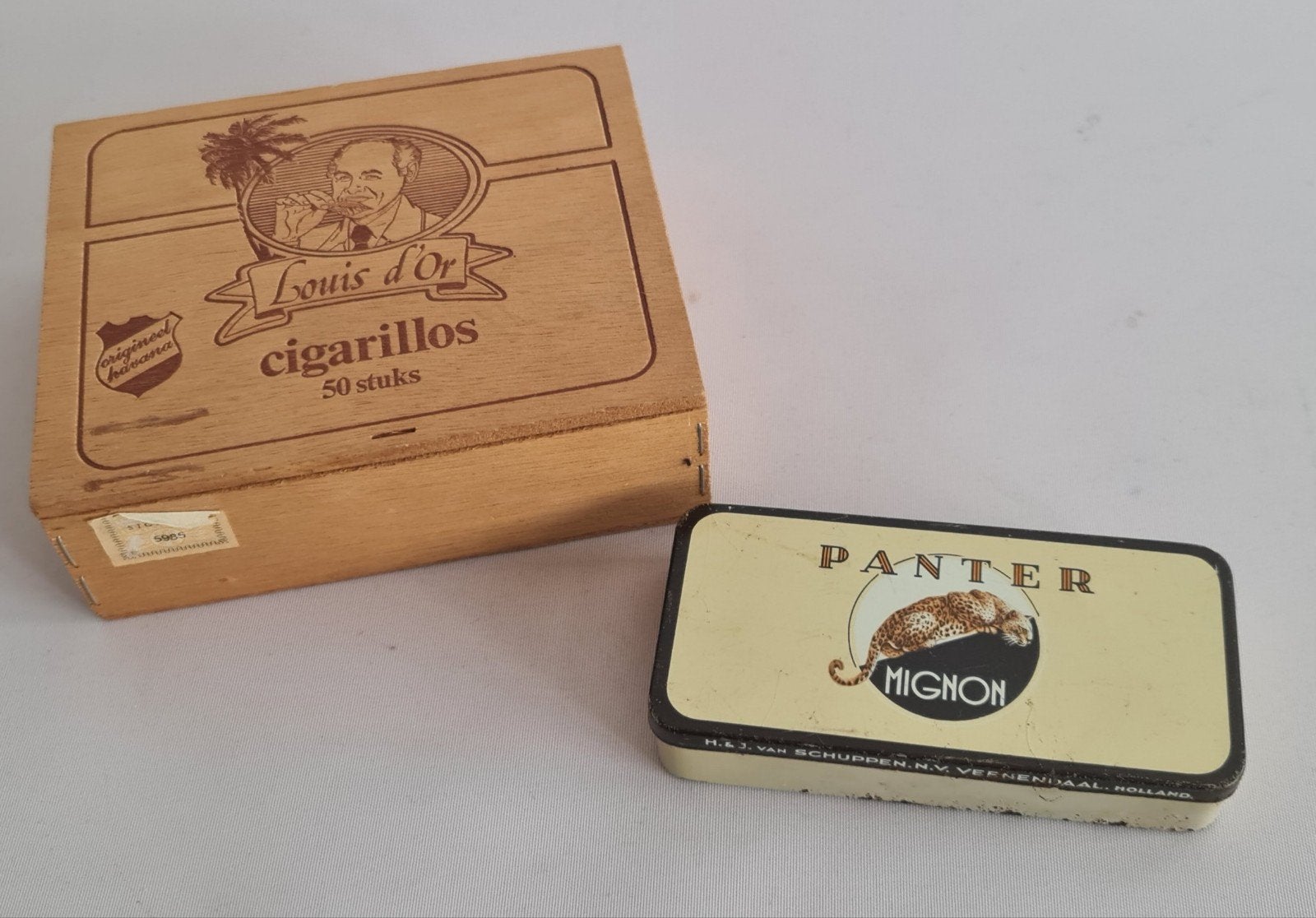 Vintage sigarenkistjes Louis d'Or en Panter Mignon blikje, Ophalen of Verzenden